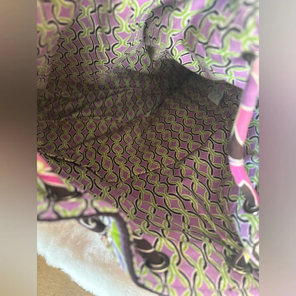 Vera Bradley Purple‎ Punch Floral Black Green Pink Quilted Drawstring Backpack